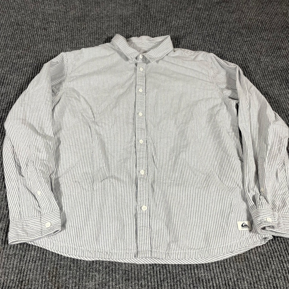 Quiksilver Shirt Mens Large Blue Striped Long Sleeve OCBD Heavy Button Up Y2K